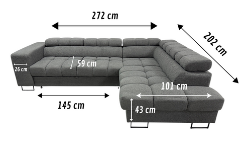 Corner Sofa , Sofa Bed TEDDY GREY