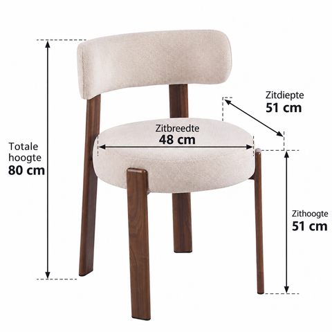 Japandi Dining Chair Beige – Walnut-Look Frame